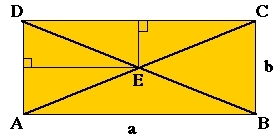 Rektangel delt opp med to diagonaler.